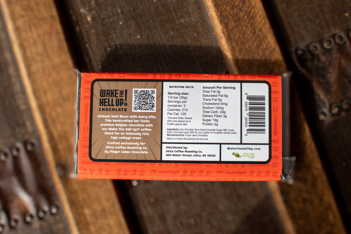 Wake The Hell Up!®️ Chocolate Bar – Utica Coffee Roasting Co.