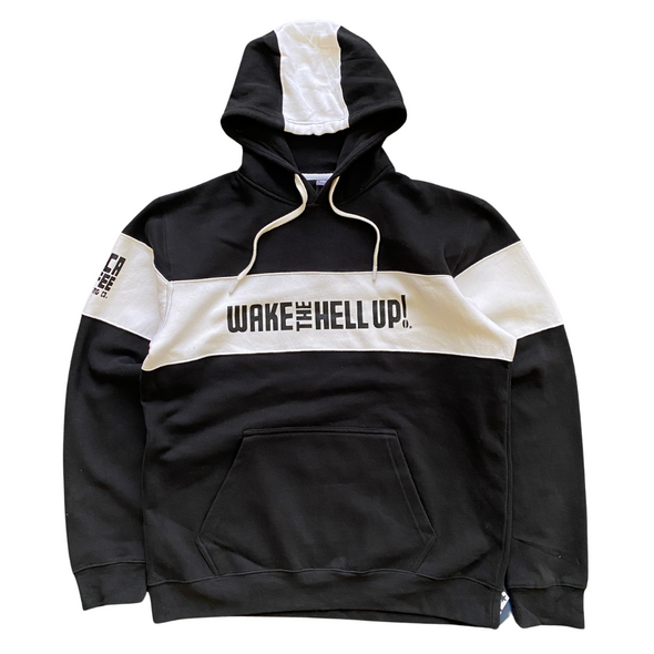 Wake The Hell Up! Black & White Stripe Varsity Hoodie