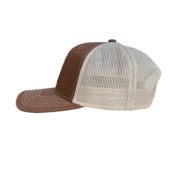 Utica Coffee Leather Patch Brown & Khaki Trucker Hat