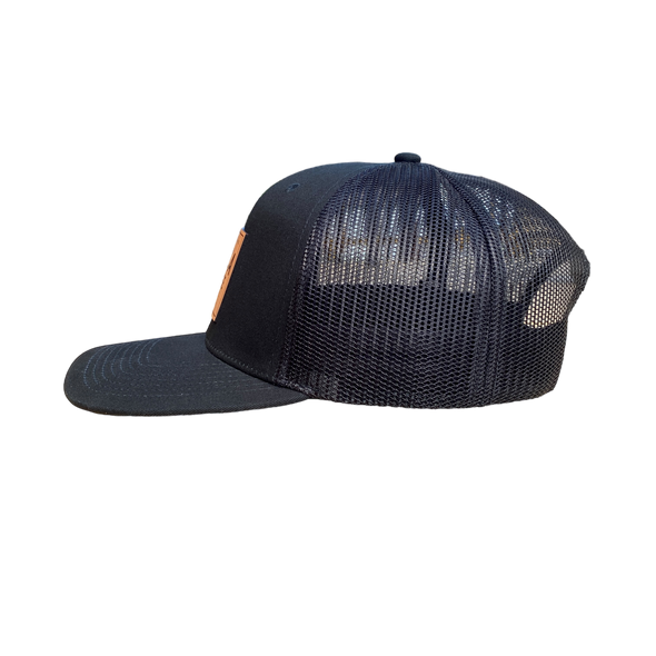 Utica Coffee Leather Patch Black Trucker Hat