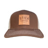 Utica Coffee Leather Patch Brown & Khaki Trucker Hat